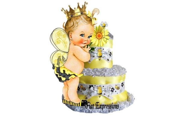 Fiat Expressions Bee Girl Yellow White Ribbon Diaper Cake
