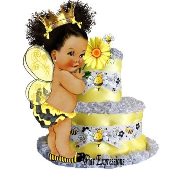 Fiat Expressions Bee Girl Yellow White Ribbon Diaper Cake