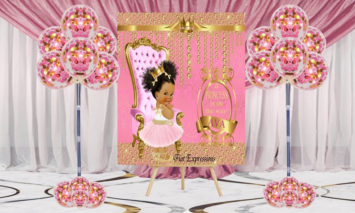 Fiat Expressions Princess Paisley Pink Gold Bling Baby Shower Poster Backdrop