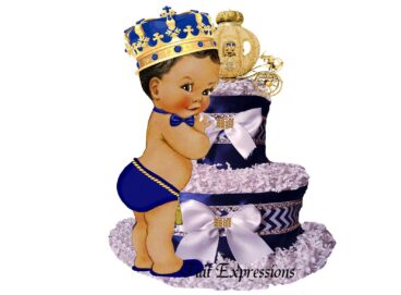 Prince Coach Royal Blue Gold Ribbon Diaper Cake