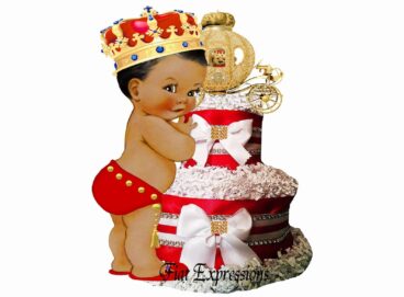 Prince Coach Red Gold Ribbon Diaper Cake