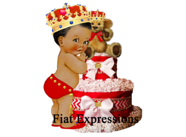 Prince Teddy Bear Red Gold Ribbon Diaper Cake