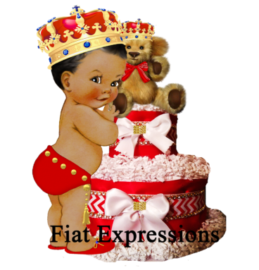 Prince Teddy Bear Red Gold Ribbon Diaper Cake