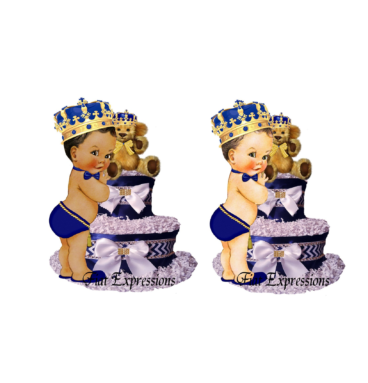 Fiat Expressions Prince Teddy Bear Royal Blue Gold Ribbon Diaper Cake