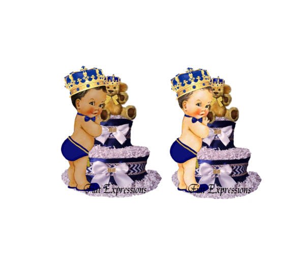 Fiat Expressions Prince Teddy Bear Royal Blue Gold Ribbon Diaper Cake