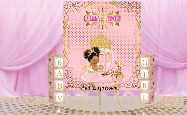 Fiat Expressions Princess Carriage Pink Gold Baby Shower Poster Backdrop