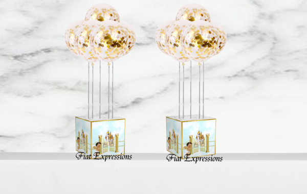 Fiat Expressions Heaven Sent Castle Blue Gold Balloon Centerpieces