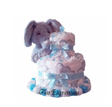 Fiat Expressions Elephant Blue Burp Cloth Diaper Cake