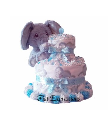 Fiat Expressions Elephant Blue Burp Cloth Diaper Cake