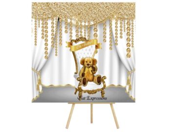 Fiat Expressions Teddy Bear White Gold Poster Backdrop