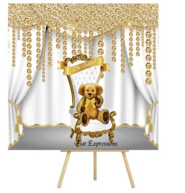 Fiat Expressions Teddy Bear White Gold Poster Backdrop