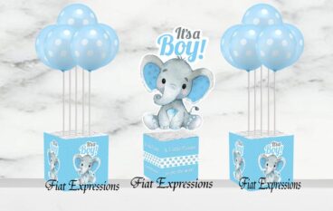 Fiat Expressions Elephant Blue White Dots Baby Shower Centerpieces Kit