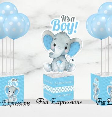 Fiat Expressions Elephant Blue White Dots Baby Shower Centerpieces Kit