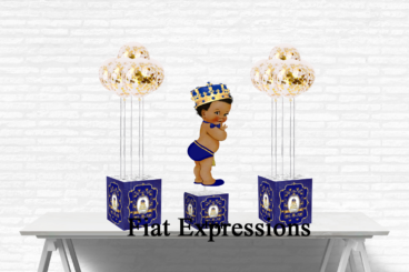 Fiat Expressions Little Prince Royal Blue Gold Baby Shower Centerpieces with Balloons