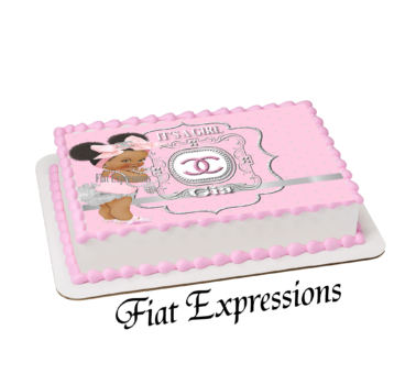 Fiat Expressions Classy Chic Pink Silver Edible Cake Image