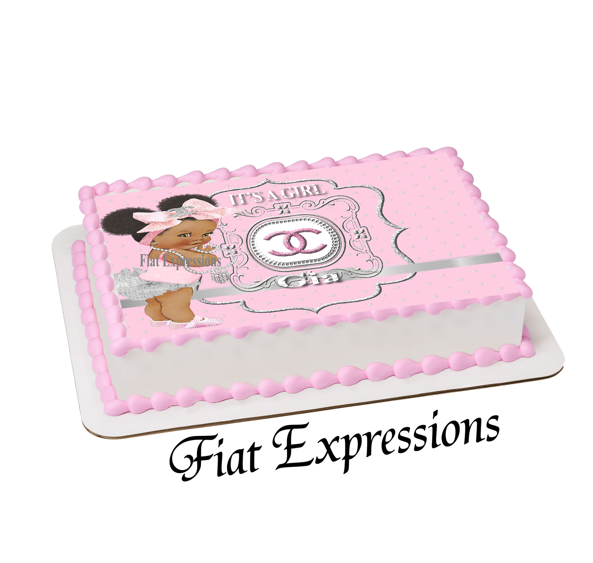 Classy Chic Pink Silver Edible Cake Image | Fiat Expressions