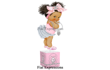 Fiat Expressions Classy Chic Pink Silver Bow Baby Centerpiece