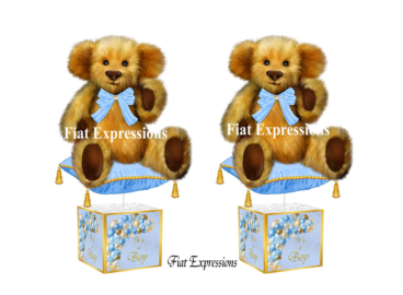 Fiat Expressions Teddy Bear Blue Gold Pillow Baby Centerpiece
