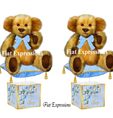 Fiat Expressions Teddy Bear Blue Gold Pillow Baby Centerpiece