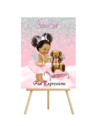 Fiat Expressions Heaven Sent Pink Silver Teddy Bear Pillow Poster Backdrop
