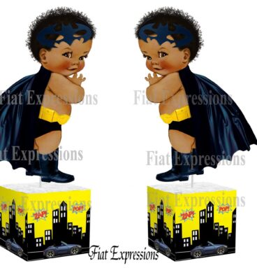 Superhero Bat Boy Yellow Baby Shower Centerpiece