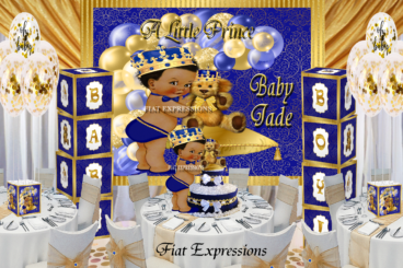 Prince Teddy Bear Pillow Royal Blue Gold Baby Shower Kit