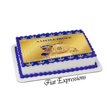 Prince Coach Crowns Royal Blue Gold Edible Cake Image