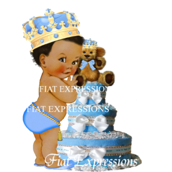 Prince Teddy Bear Baby Blue Gold 3 Tier Diaper Cake