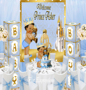 Prince Teddy Bear Light Blue Gold Petite Baby Shower Kit