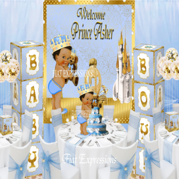 Prince Teddy Bear Light Blue Gold Grand Baby Shower Kit