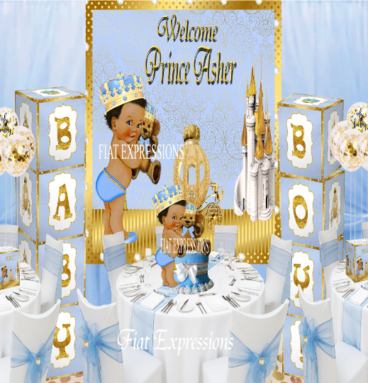 Prince Teddy Bear Light Blue Gold Mini Baby Shower Kit