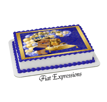 Prince Teddy Bear Pillow Royal Blue Gold Baby Shower Edible Cake Image