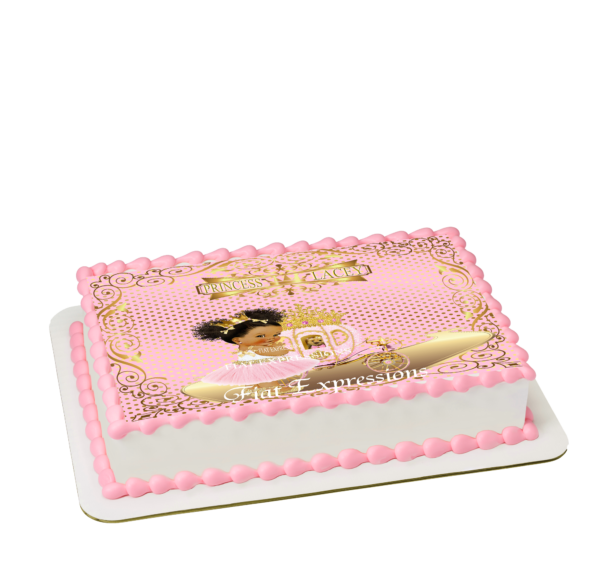 Princess Coach Teddy Bear Pink Gold Dots Edible Cake Image