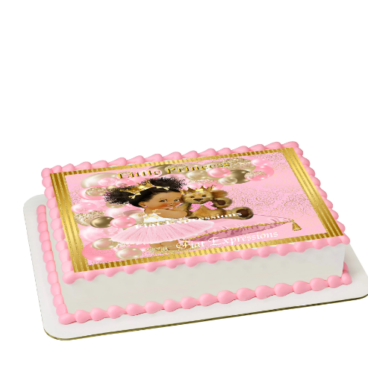 Princess Teddy Bear Balloons Pink Gold Baby Shower Edible Cake Image
