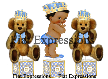 Prince Teddy Bear Blue Gold Baby Centerpiece Set