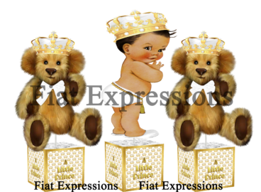 Prince Crowns Bears White Gold Baby Centerpiece Set