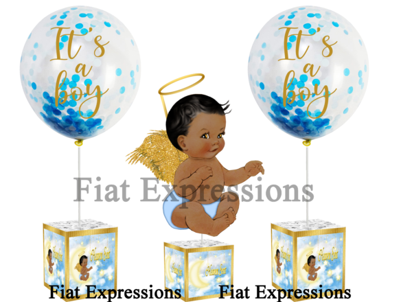 Heaven Sent Angel Blue Gold Moon Stars Mini Baby Balloon Centerpiece Set