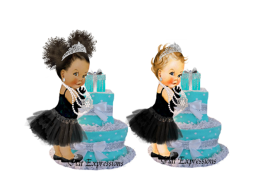 Breakfast at Tiffany's Girl Turquoise Silver Diaper Cake
