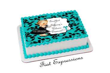 Breakfast at Tiffany's Turquoise Black Gift Baby Shower Edible Cake Image