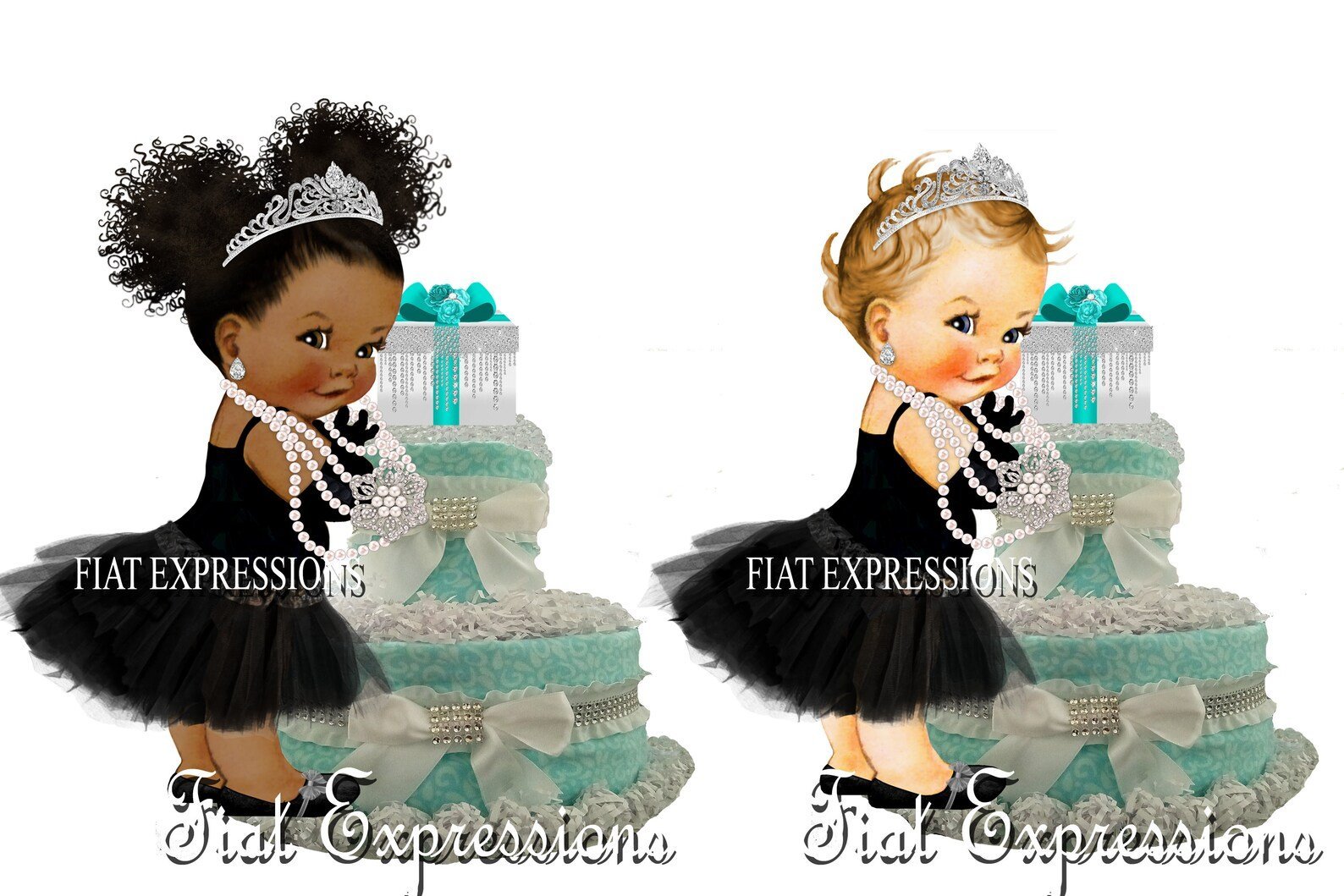 Breakfast at Tiffany's Turquoise Silver Paisley Diaper Cake