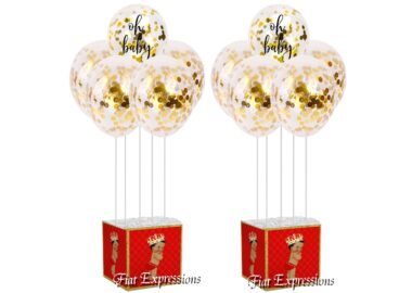 Prince Red Gold Baby Shower Balloon Bouquet