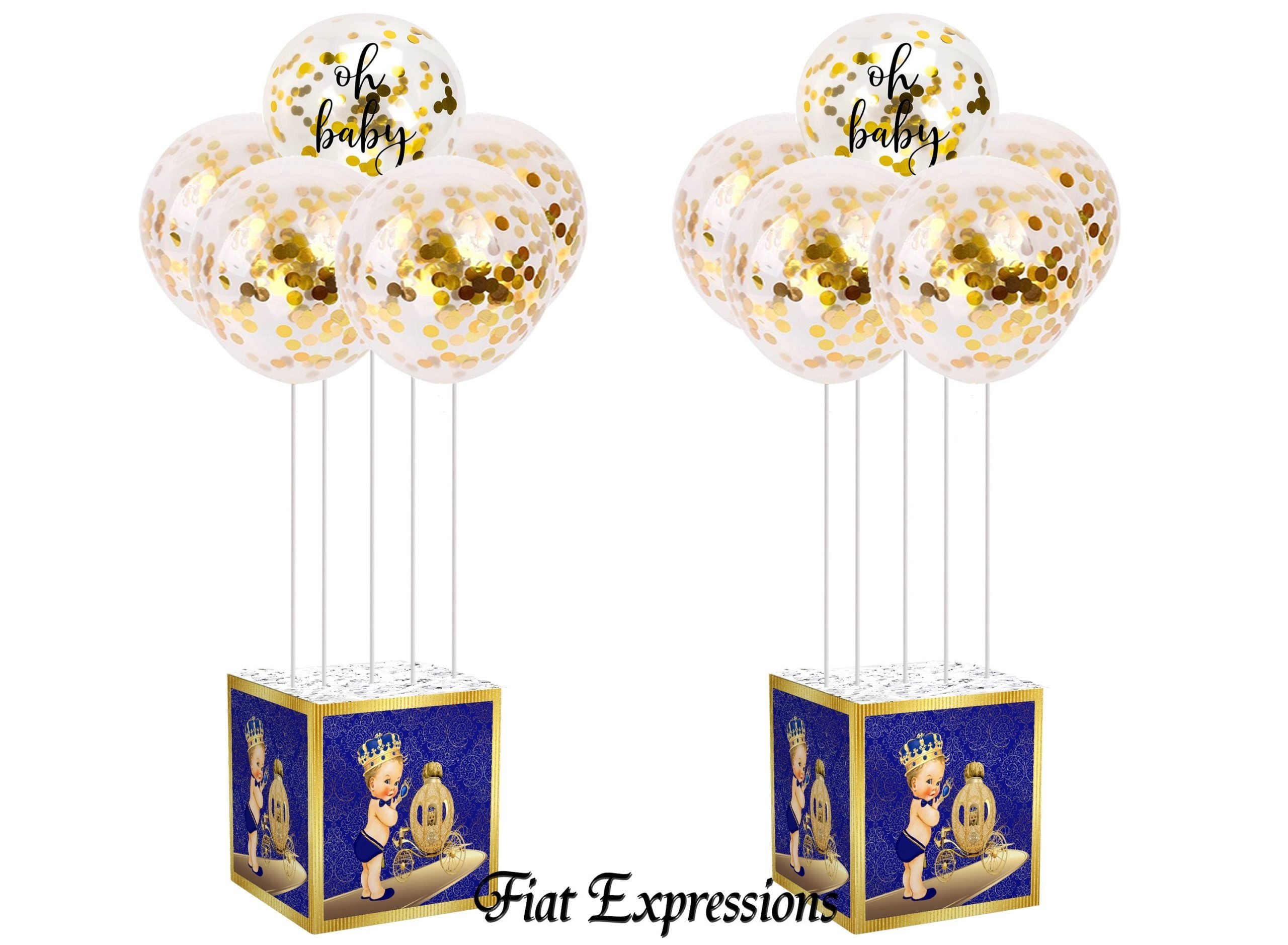 Prince Royal Blue Gold Coach Paisley Baby Shower Balloon Bouquet