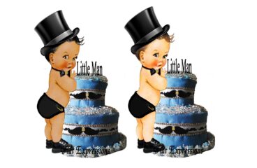 Little Man Mustache Blue Diaper Cake