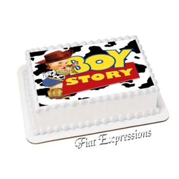 Boy Story Cow Print Baby Shower Edible Cake Image