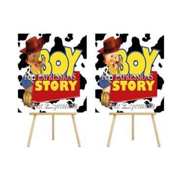 Boy Story Cow Print Baby Shower Poster Backdrop