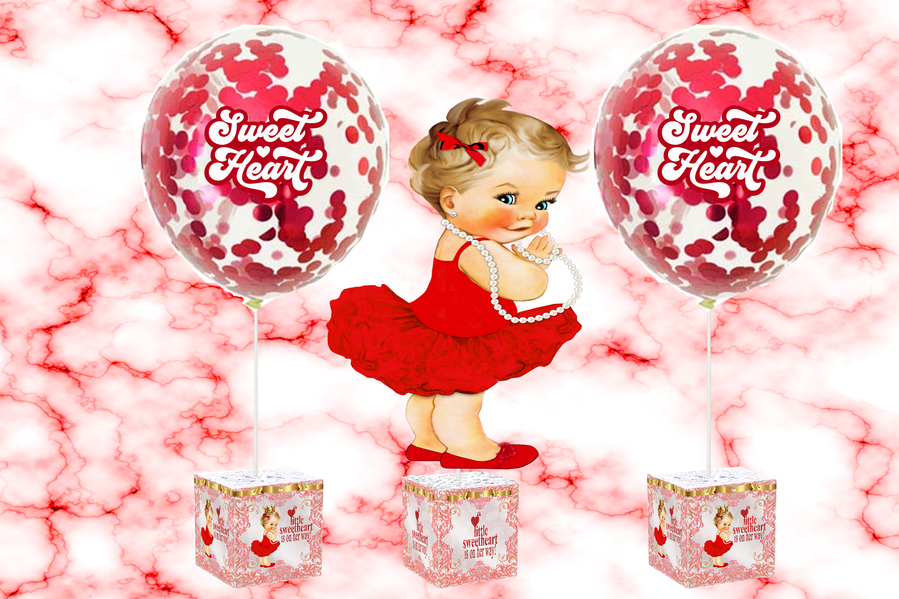 Sweetheart Red Gold Satin Baby Shower Centerpiece Set
