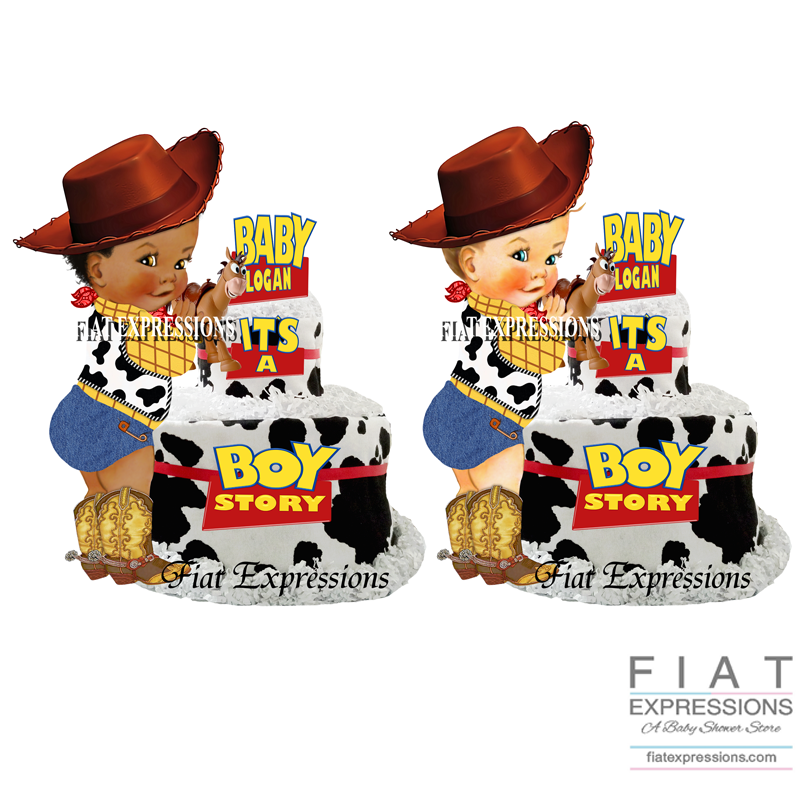 Boy Story Cow Print Burp Cloth Diaper Cake