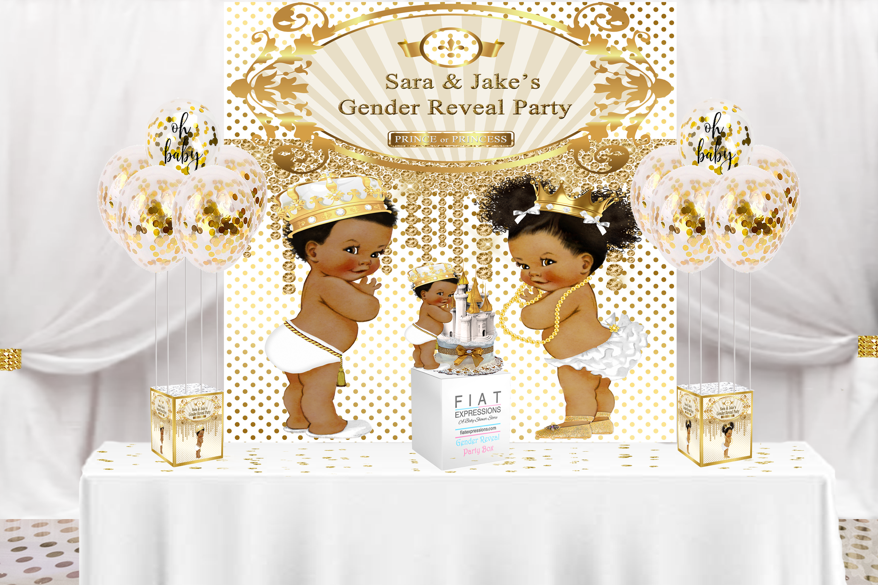 Royal White Gold Gender Reveal Party Kit | Fiat Expressions