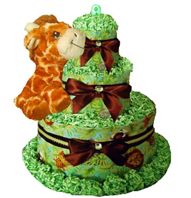 Jungle Safari Giraffe Boy Green 3 Tier Diaper Cake