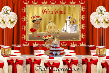 Prince Red Gold Crown Castle Coach Baby Shower Kit